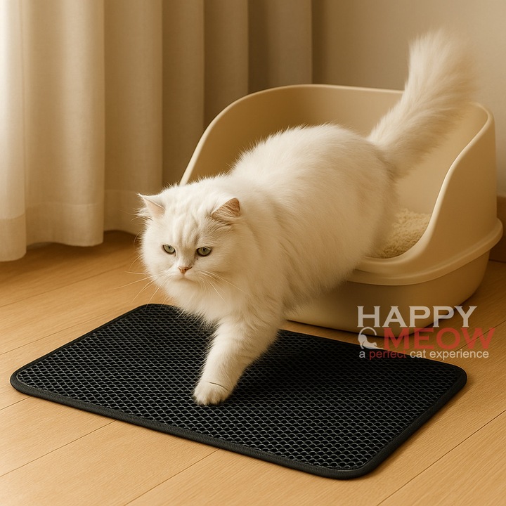 Covor pentru litiera total demontabil Happy Meow, 60x40 cm, colectarea granulelor de nisip, negru