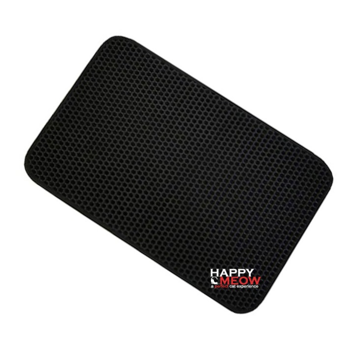 Covor pentru litiera total demontabil Happy Meow, 75x55 cm, colectarea granulelor de nisip, negru