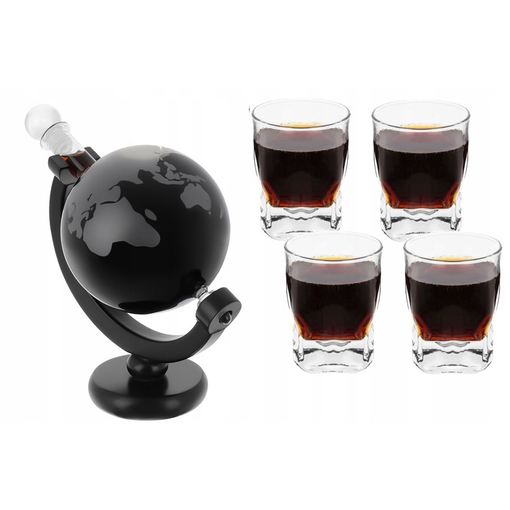 Set decantor cu 4 pahare, Azaris, Sticla, 850 ml, Transparent/Negru