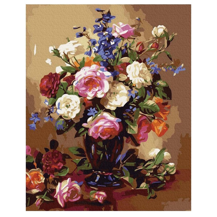 Set pictura dupa numere cu flori, Artnapi, 40 x 50 cm, Multicolor
