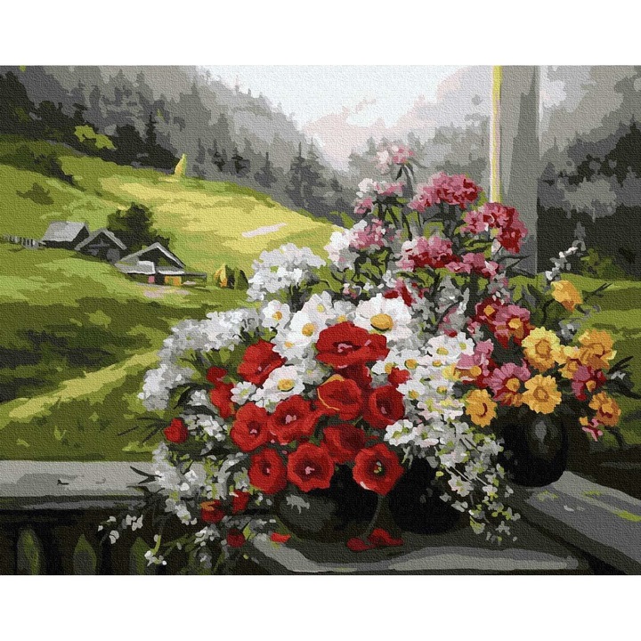 Set pictura dupa numere cu flori, Artnapi, 40 x 50 cm, Multicolor