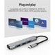 Мултипортов хъб 4 в 1, USB3.0/2.0, Type-C, KINSI, plug and play, 15 см, сив