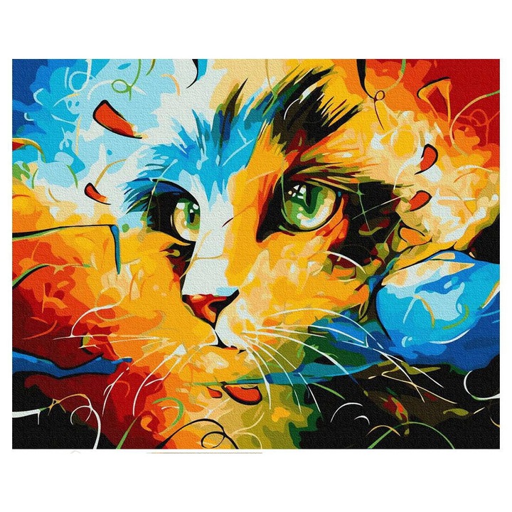 Set pictura dupa numere cu pisica, Artnapi, 40 x 50 cm, Multicolor