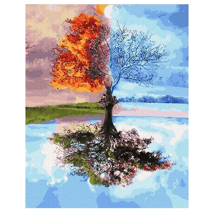 Set pictura dupa numere cu anotimpuri, Artnapi, 40 x 50 cm, Multicolor