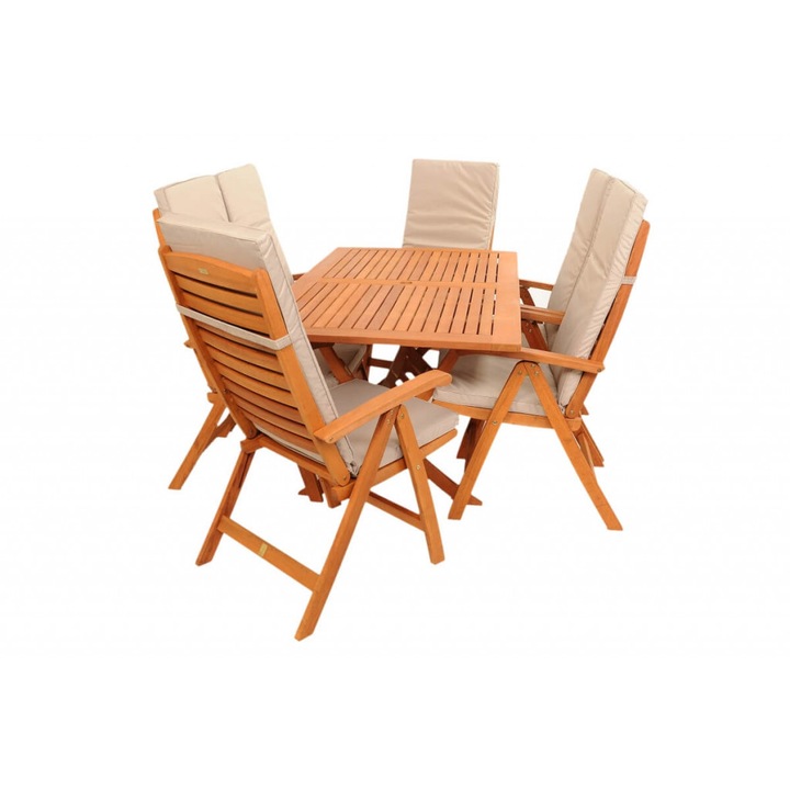 Set mobilier de gradina cu 4 scaune, Rattanland, Lemn, Maro