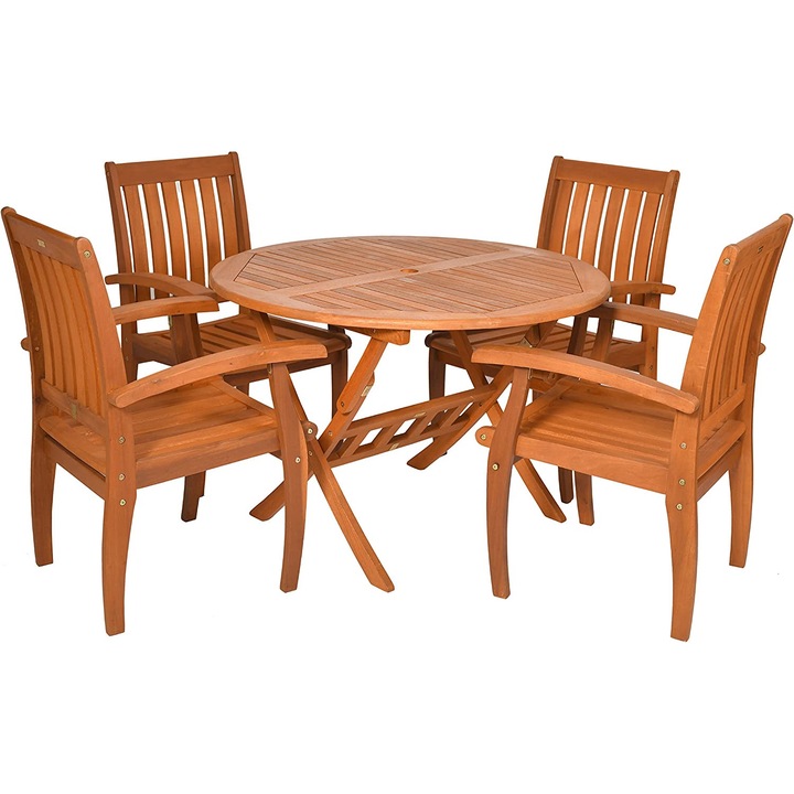 Set mobilier de gradina cu 4 scaune, Rattanland, Lemn, Maro