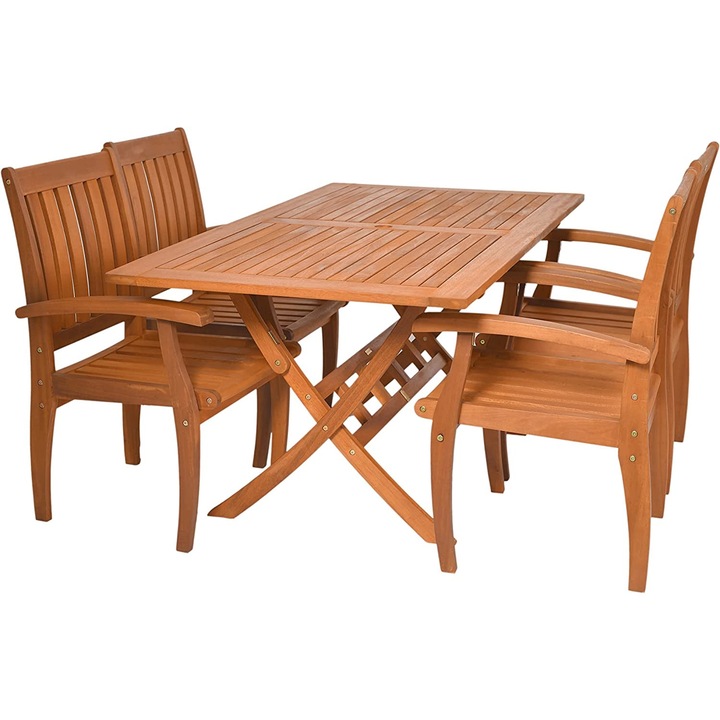 Set mobilier de gradina cu 4 scaune, Rattanland, Lemn, Maro