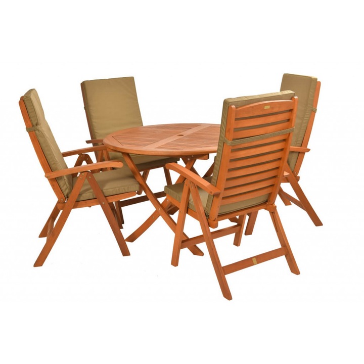 Set mobilier de gradina cu 4 scaune, Rattanland, Lemn, Maro