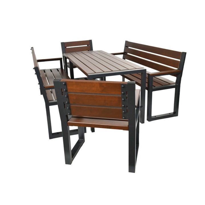 Set mobilier de gradina cu 4 scaune, Rattanland, Lemn, Maro