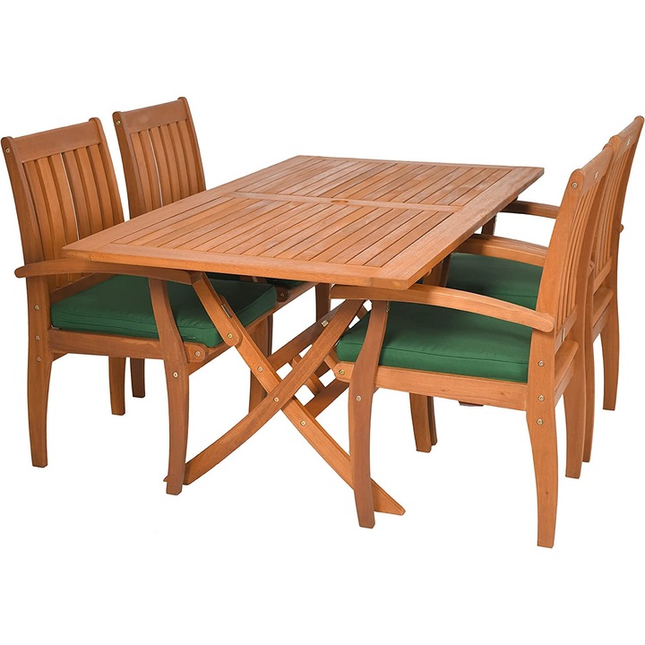 Set mobilier de gradina cu 4 scaune, Rattanland, Lemn, Maro