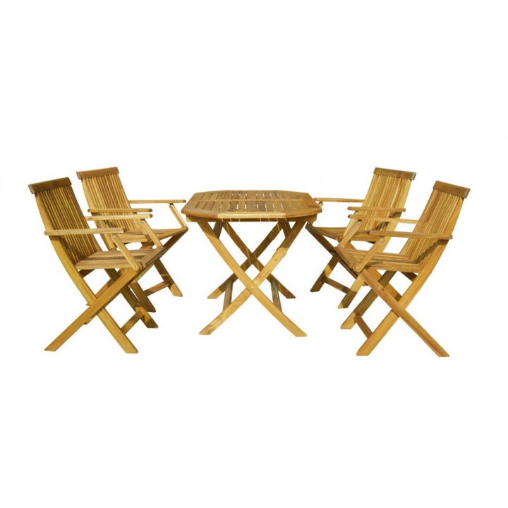 Set mobilier de gradina cu 4 scaune, Rattanland, Lemn, Maro