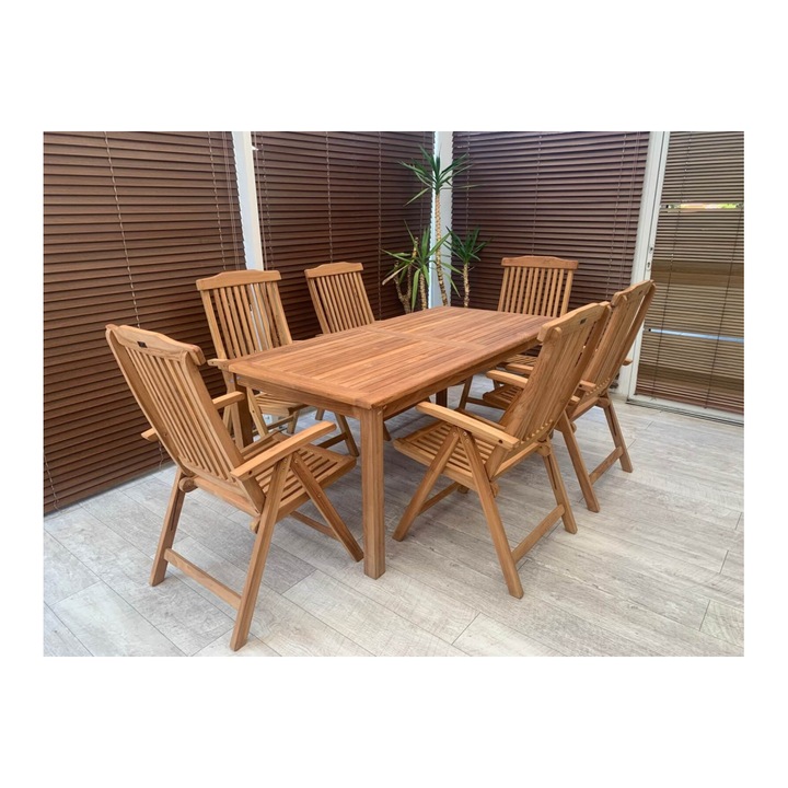 Set masa cu scaune, Rattanland, Lemn, Maro