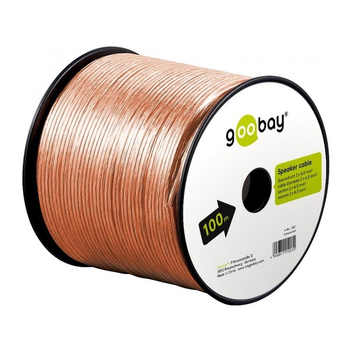 Cablu difuzor transparent 2x4.0, 100m pe tambur