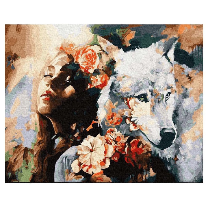 Set pictura dupa numere cu femeie si catel, Artnapi, 40 x 50 cm, Multicolor