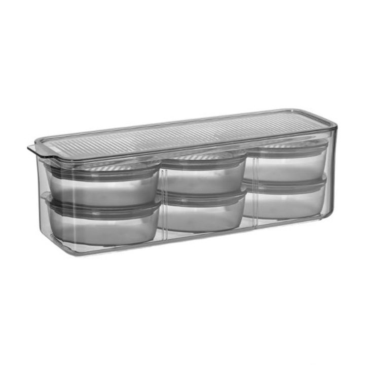 Organizator Frigider mic dejun cu capac VA™ VP.257, 7 piese, Transparent Anthracit