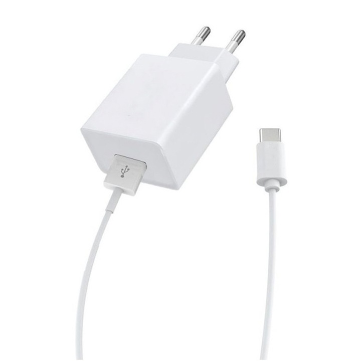 Мрежово зарядно, включен USB-C кабел, FONIX EnergyPack, USB-A адаптер, 2A, 10W, 1m, бял