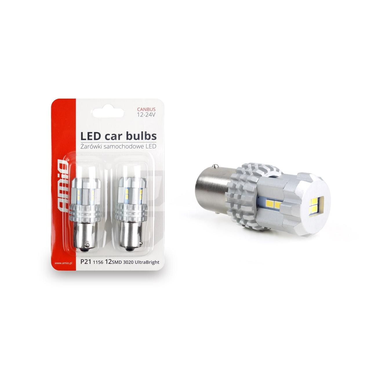Set becuri auto cu LED CANBUS compatibil P21 R5W/R10W 22 SMD Alb 12V ...