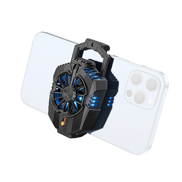 Cooler Racire Telefon, Lumina ambientala, 120 mAh, Modern Design, Perfect pentru Gaming, ABS, Aliaj Aluminiu, Interfata Type-C, Optim Technology, Negru