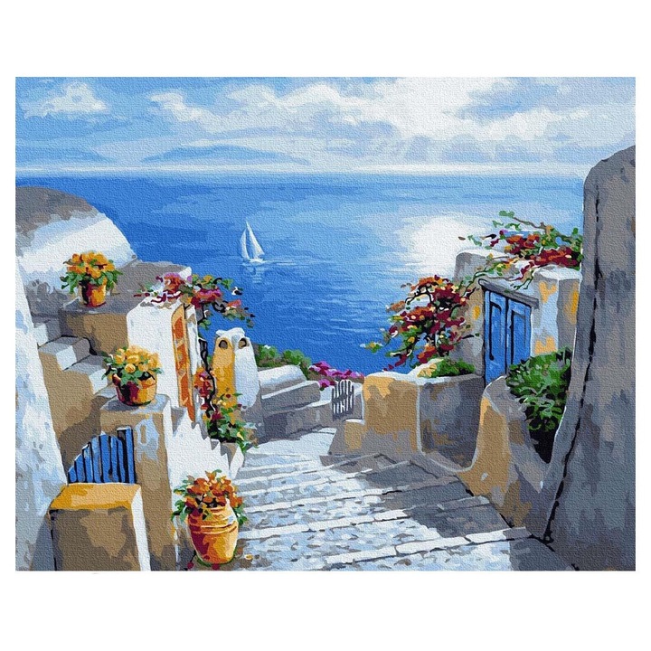 Set pictura dupa numere cu Santorini, Artnapi, 40 x 50 cm, Multicolor