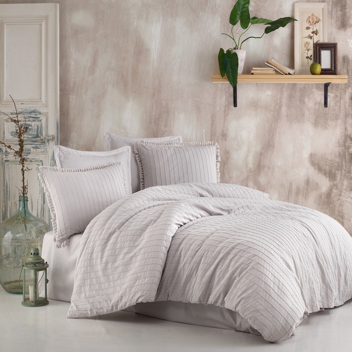 Jacquard dupla ágynemű, 100% ranforce pamut, 4 db, 240 x 260 cm, Ralex Pucioasa, Estina V5 szürke