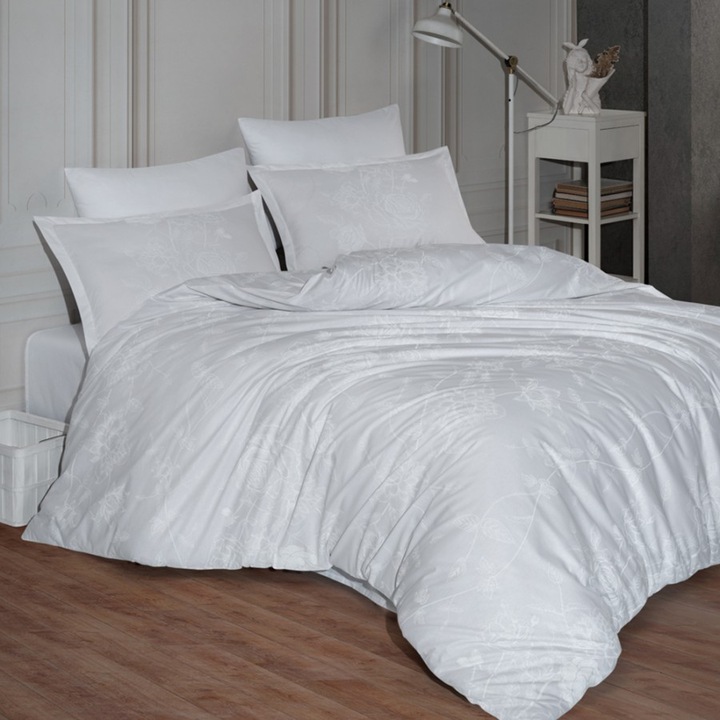 Dupla ágynemű, 100% megerősített pamut, 4 db, 240 x 260 cm, Ralex Pucioasa, Arnor V1 Alba