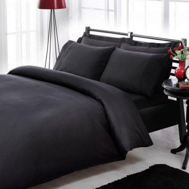 Luxus dupla prémium szatén ágynemű, 240x260 cm, 6 db, TAC, Stripe Black