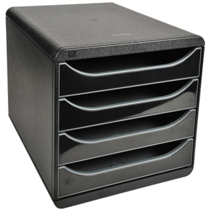 Модул за документи Exacompta Big-Box Glossy, 4 гланцови черни чекмеджета, Рециклиран PS, Етикет Blue-Angel, A4+, Черен