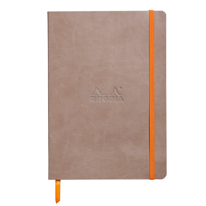 Бележник A5 Clairefontaine Rhodia, С меки корици от изкуствена кожа, PEFC сертификат, 160 страници, 90 гр/м2, Bookmark, Вътрешен джоб, Бежов