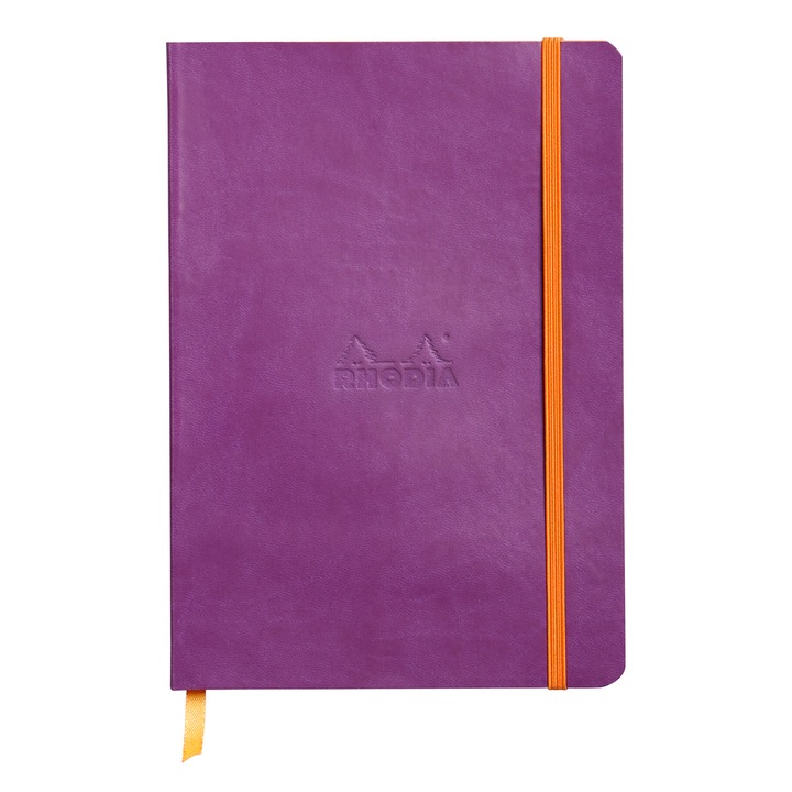 Notebook coperta moale din piele artificiala A5 Clairefontaine Rhodia, Certificare PEFC, 160 pagini punctate 90 g/mp, Semn de carte, Buzunar interior, Inchidere cu elastic, Violet