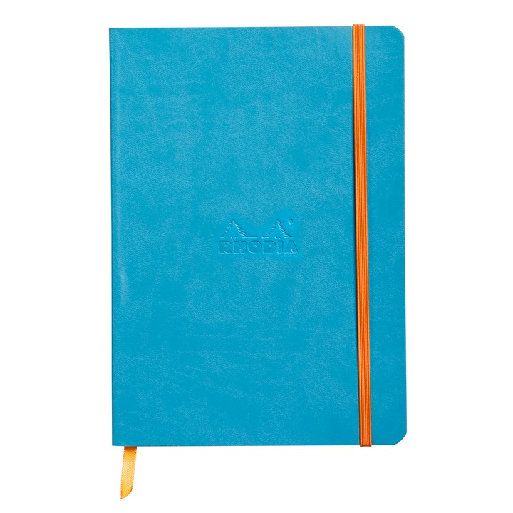 Бележник A5 Clairefontaine Rhodia, С меки корици от изкуствена кожа, PEFC сертификат, 160 страници, 90 гр/м2, Bookmark, Вътрешен джоб, Turquoise