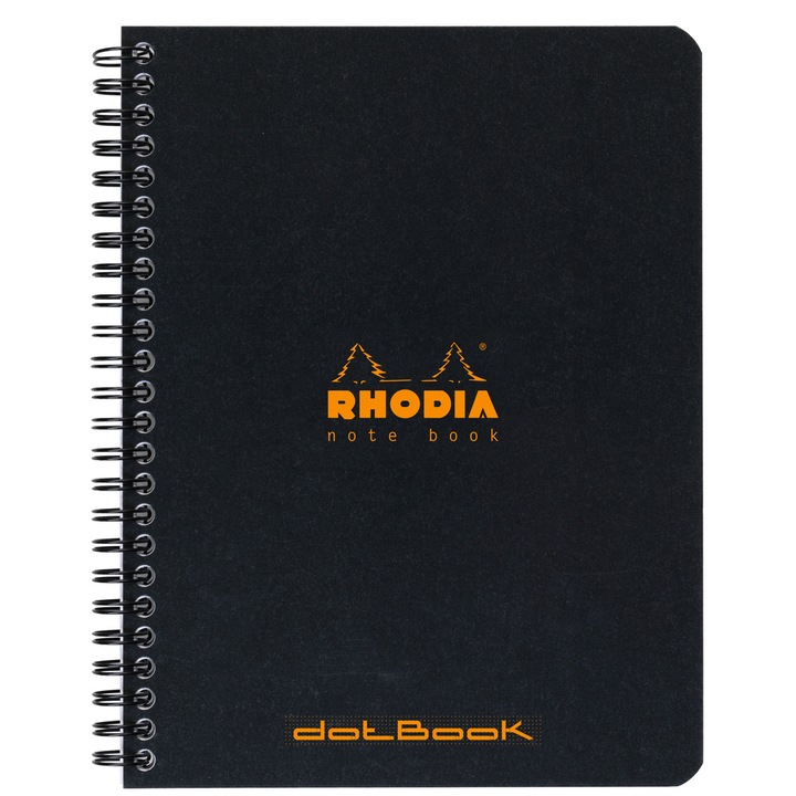 Carnet notite de birou cu spira Clairefontaoine Rhodia Classic, Coperta carton rezistent la apa, Certificare PEFC, A5+, 160 pagini punctate detasabile, Negru