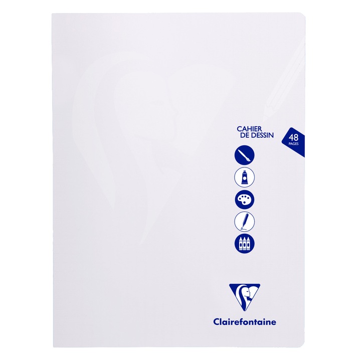 Caiet pentru schite si desen Clairefontaine, capsat, 24 coli, extra alb, 125 g/mp, Certificare PEFC, coperta polipropilena transparenta, 240x320mm