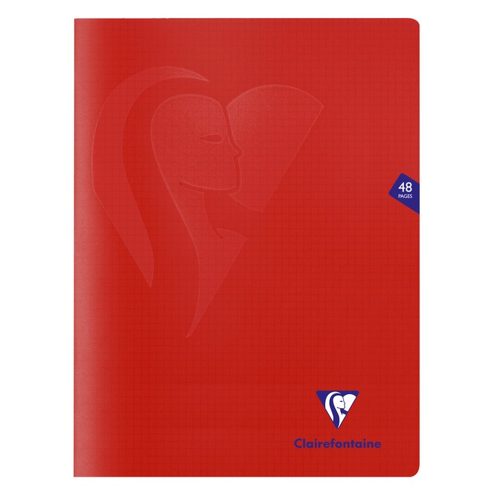 Тетрадка A4+ Clairefontaine Mimesys, Телбод, 24 страници, Математика, Velvety Vellum хартия 90 г/м2, Прозрачна полипропиленова корица, 24 x 32 см, Червен