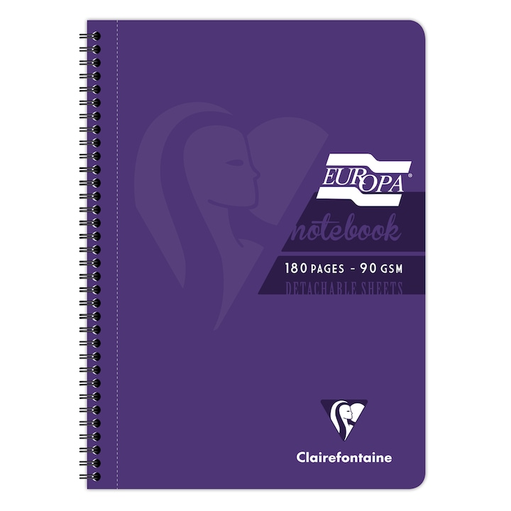 Caiet cu spira A4 Clairefontaine Europa Glossy, 90 file, Dictando, Hartie Velvety Vellum 90 g/mp, Certificare PEFC, Violet