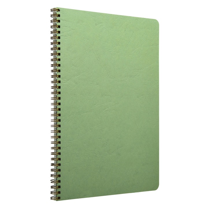 Notebook cu spira A4 Clairefontaine Age Bag, 50 file, Matematica, Hartie Velvety Vellum 90 g/mp, Certificare PEFC, Coperta carton cu efect piele, 210x297 mm, Verde