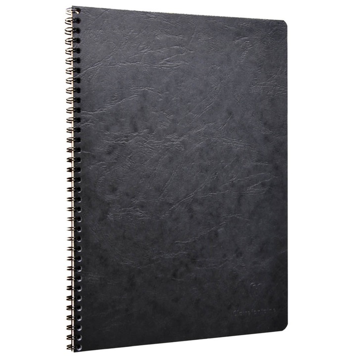 Notebook cu spira A4 Clairefontaine Age Bag, 50 file, Dictando, Hartie Velvety Vellum 90 g/mp, Certificare PEFC, Coperta carton cu efect piele, 210x297 mm, Negru