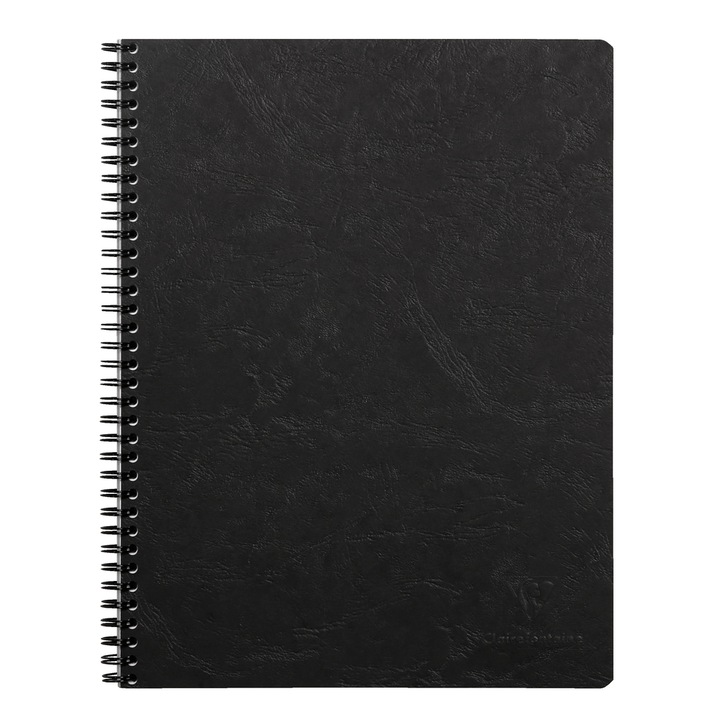 Notebook cu spira A4+ Clairefontaine Age Bag, 80 file, Dictando, Hartie Velvety Vellum 90 g/mp, Certificare PEFC, Coperta carton cu efect piele, 4 perforatii, 210x297 mm, Negru