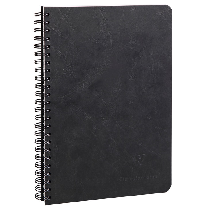 Notebook cu spira A5 Clairefontaine Age Bag, 50 file, Hartie Velvety Vellum 90 g/mp, Certificare PEFC, Coperta carton cu efect piele, 148x210 mm, Dictando, Negru