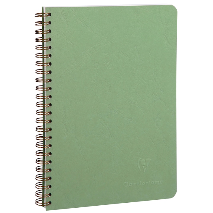 Notebook cu spira A5 Clairefontaine Age Bag, 50 file, Hartie Velvety Vellum 90 g/mp, Certificare PEFC, Coperta carton cu efect piele, 148x210 mm, Dictando, Verde