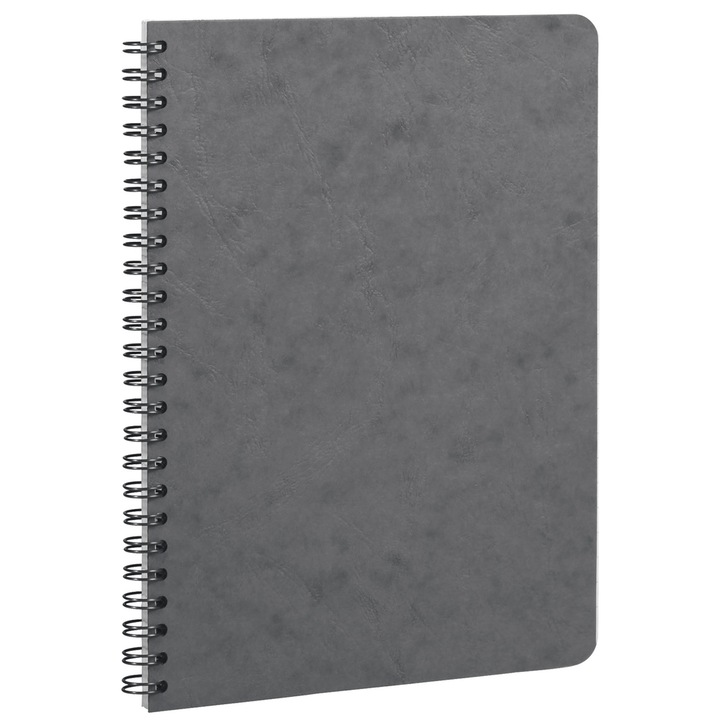 Notebook cu spira A5 Clairefontaine Age Bag, 50 file, Hartie Velvety Vellum 90 g/mp, Certificare PEFC, Coperta carton cu efect piele, 148x210 mm, Dictando, Gri