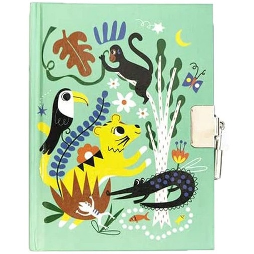 Jurnal cu lacat, Jungla, Clairefontaine Mandarine, 11x14cm, 240 pagini, Dictando, Include un carton cu stickere