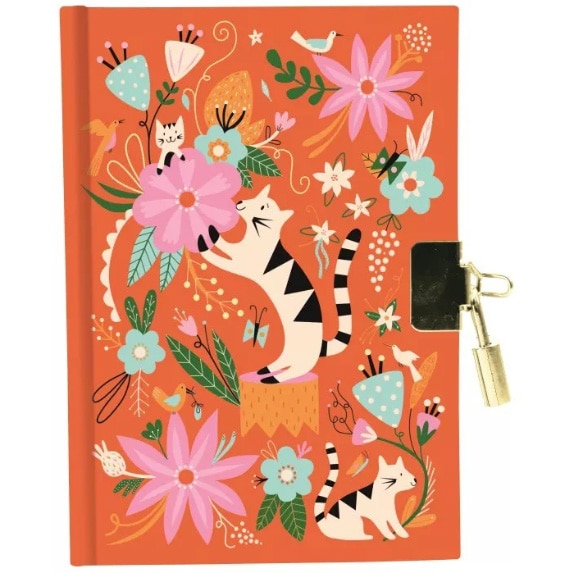 Jurnal cu lacat, Pisici si Flori, Clairefontaine Mandarine, 11x14cm, 240 pagini, Dictando, Include un carton cu stickere