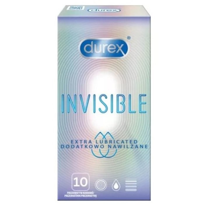 Презервативи Durex Invisible Extra Lubricated, 10 броя