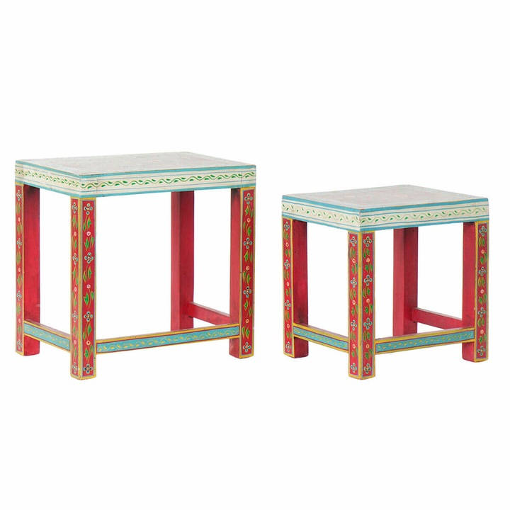 Комплект от 2 странични масички DKD Home Decor, акрил/мангово дърво, ръчна изработка, индийски стил, 45x30x45cm, 34x25.5x37.5cm