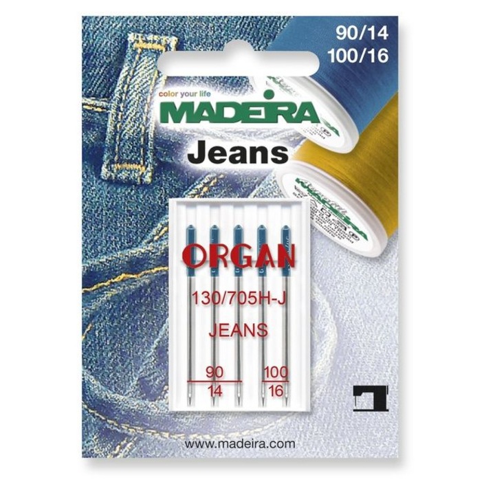 Set 5 ace de cusut, pentru blugi, finete 90-100, Jeans Madeira 9457
