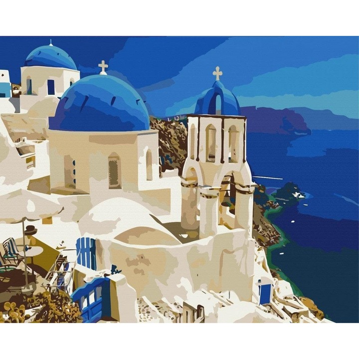 Set pictura dupa numere cu Santorini, Artnapi, 40 x 50 cm, Multicolor