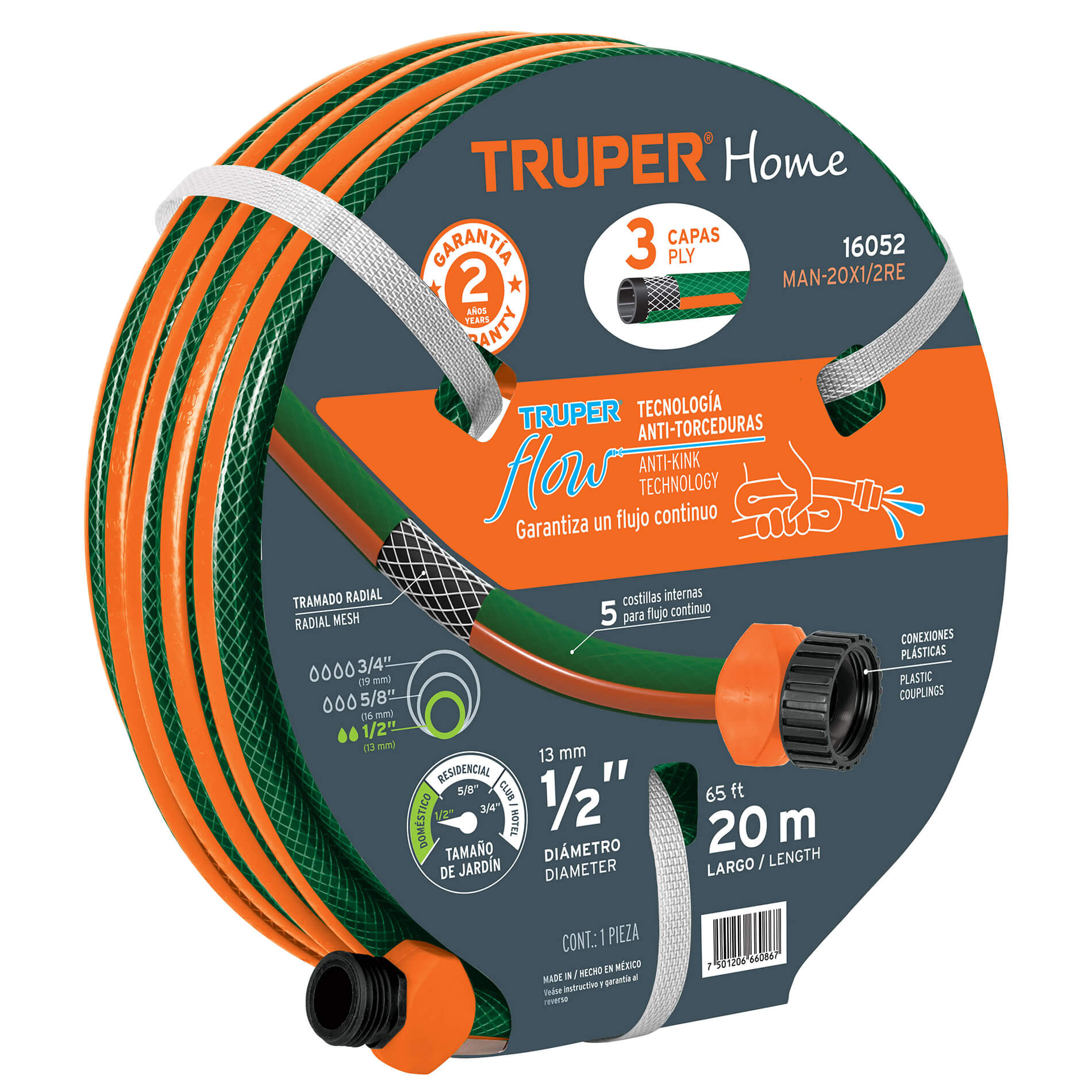 Furtun de gradina 1/2”, 20 m, 3 straturi, armat, cu adaptor furtun din ...