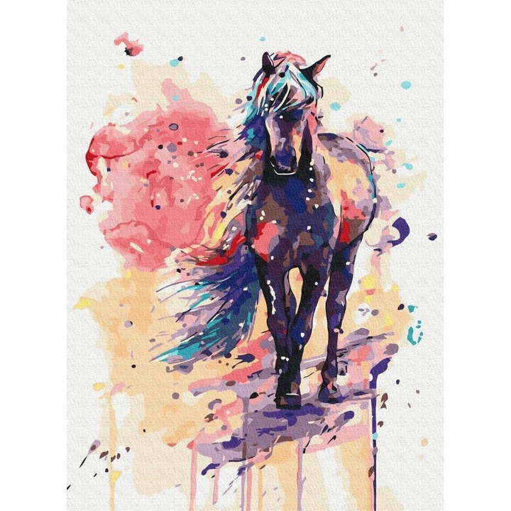 Set pictura dupa numere cu cal, Artnapi, 40 x 50 cm, Multicolor