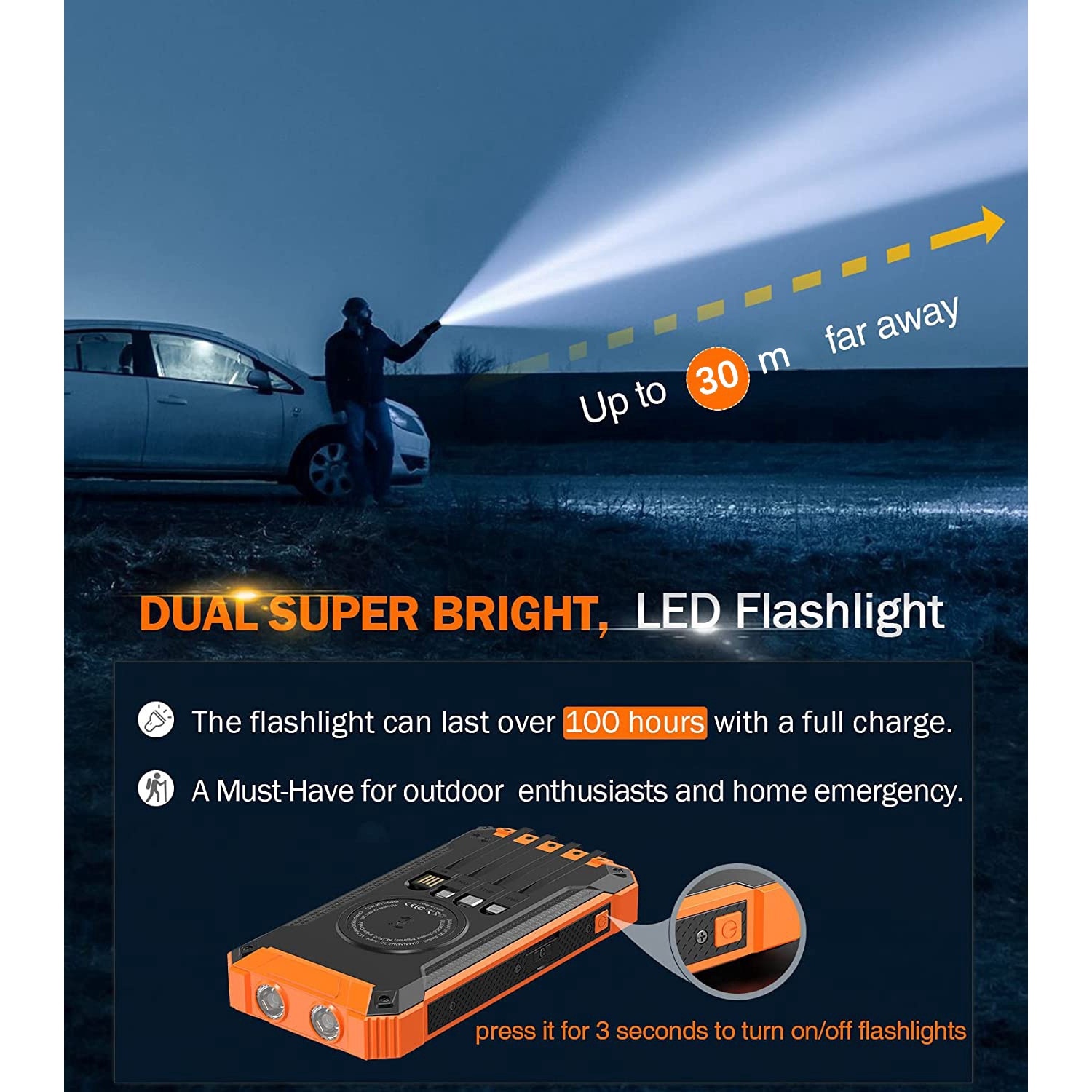 Power Bank solar, 30000mAh, 15W, 5V/3A, 4 porturi, Cu lanterne LED ...