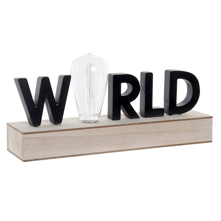 Decoratie luminoasa DKD Home Decor, World, Negru, MDF, LED, 34x8x16 cm